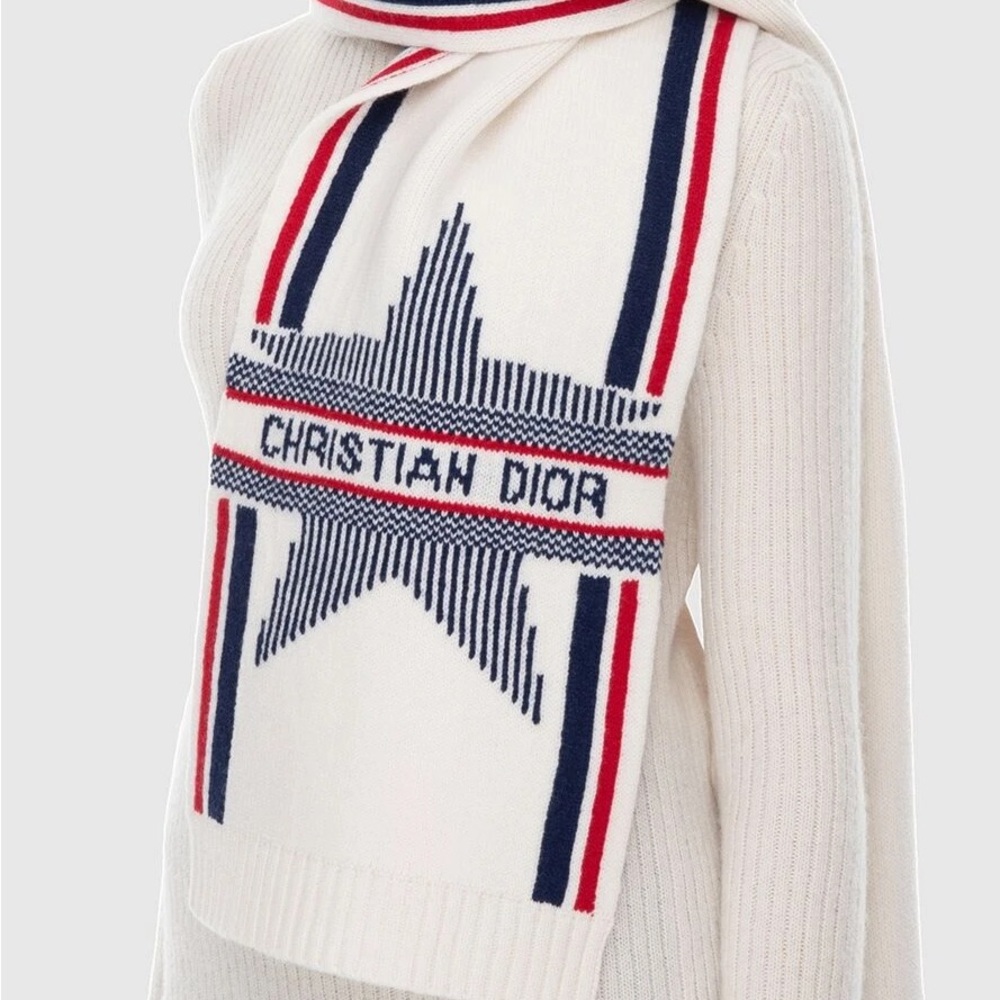 Dior White and Blue Star Scarf